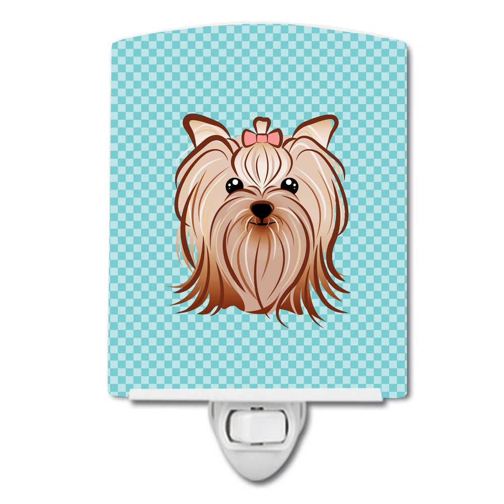 Checkerboard Blue Yorkie Yorkishire Terrier Ceramic Night Light BB1142CNL - the-store.com