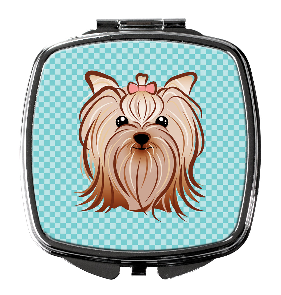 Checkerboard Blue Yorkie Yorkishire Terrier Compact Mirror BB1142SCM  the-store.com.