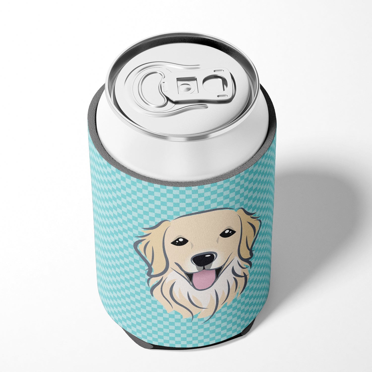 Checkerboard Blue Golden Retriever Can or Bottle Hugger BB1143CC.