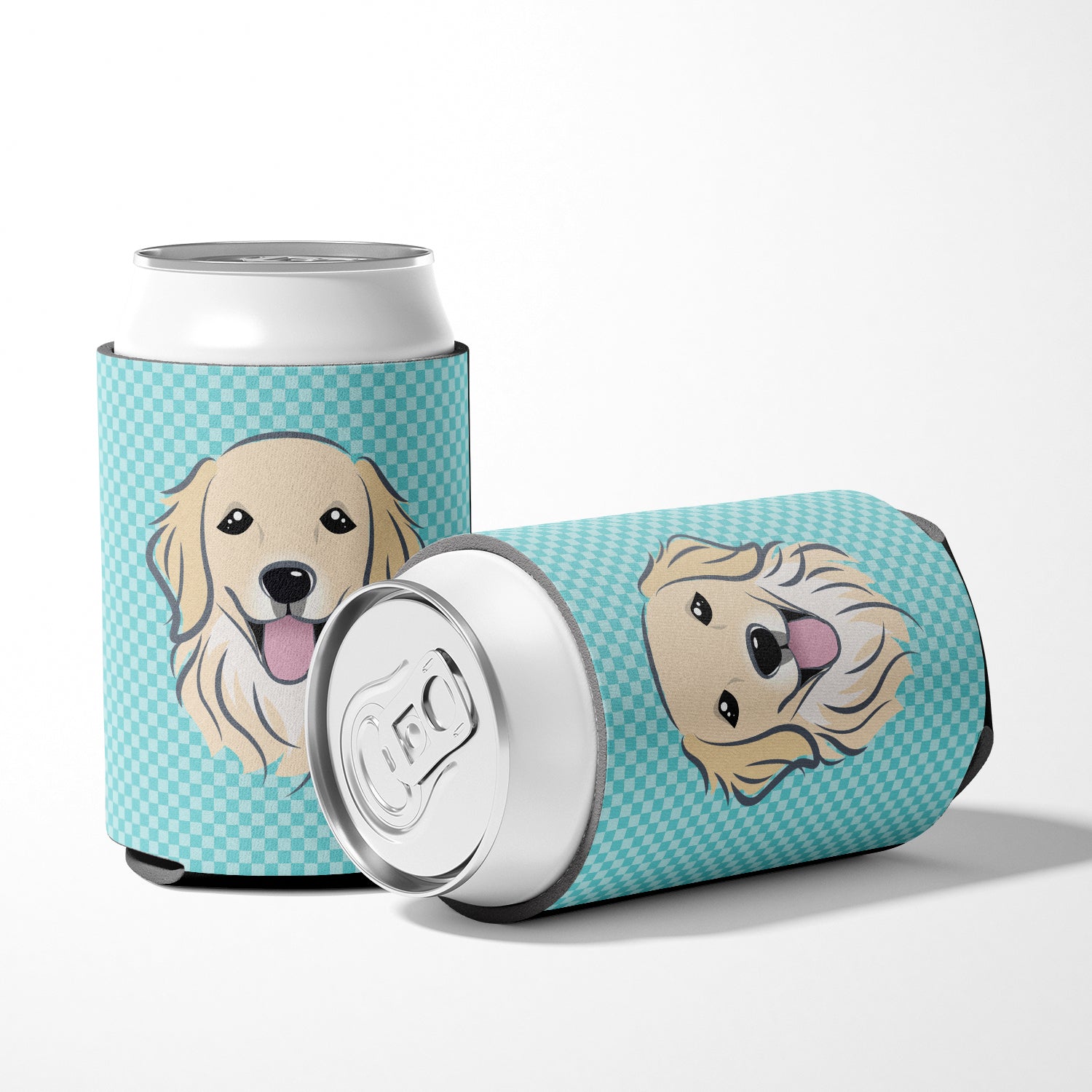 Checkerboard Blue Golden Retriever Can or Bottle Hugger BB1143CC.