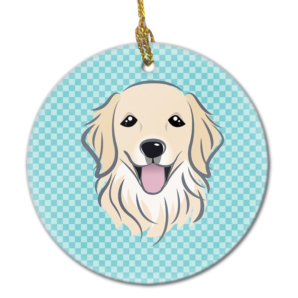 Checkerboard Blue Golden Retriever Ceramic Ornament BB1143CO1 by Caroline&#39;s Treasures