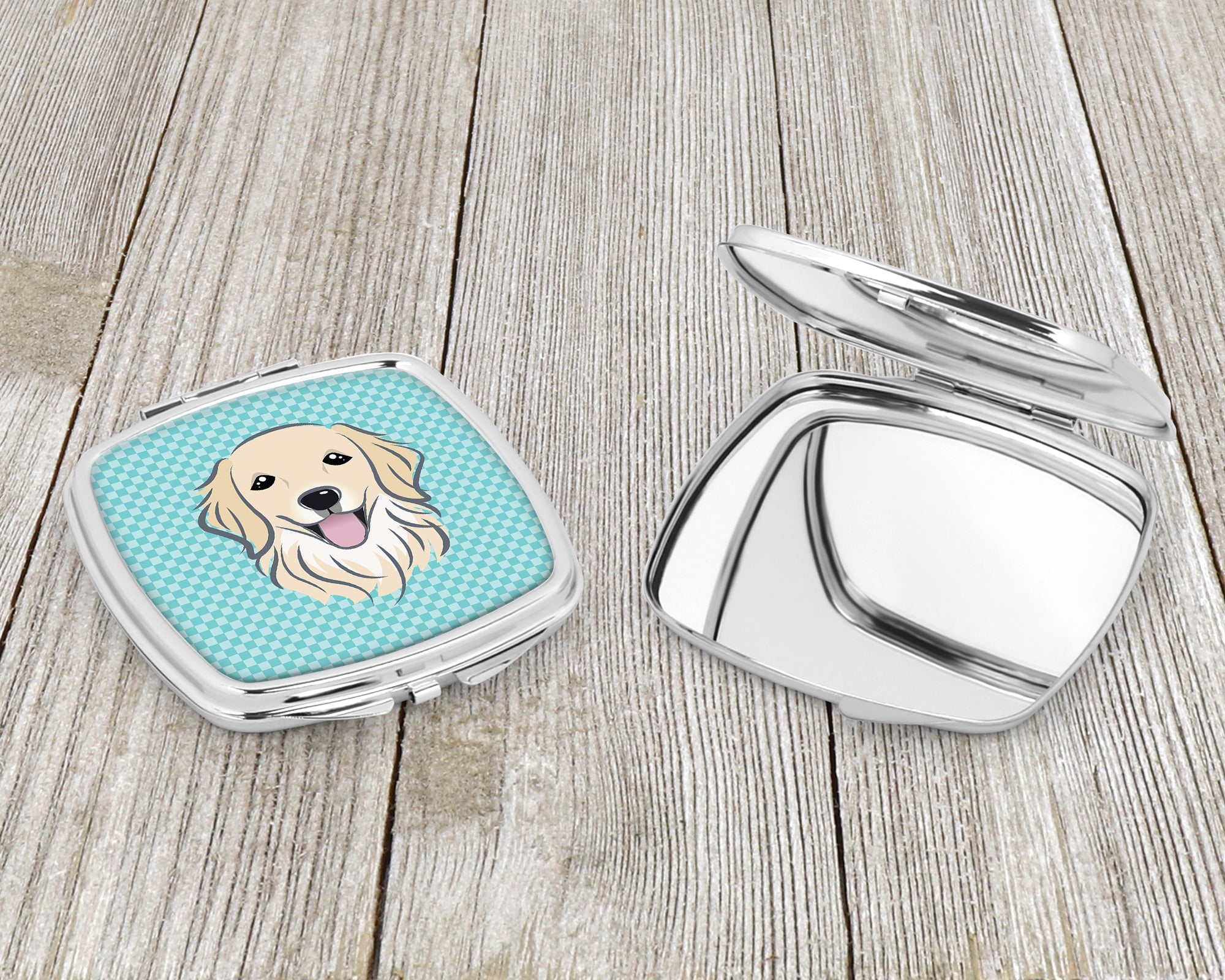 Checkerboard Blue Golden Retriever Compact Mirror BB1143SCM  the-store.com.