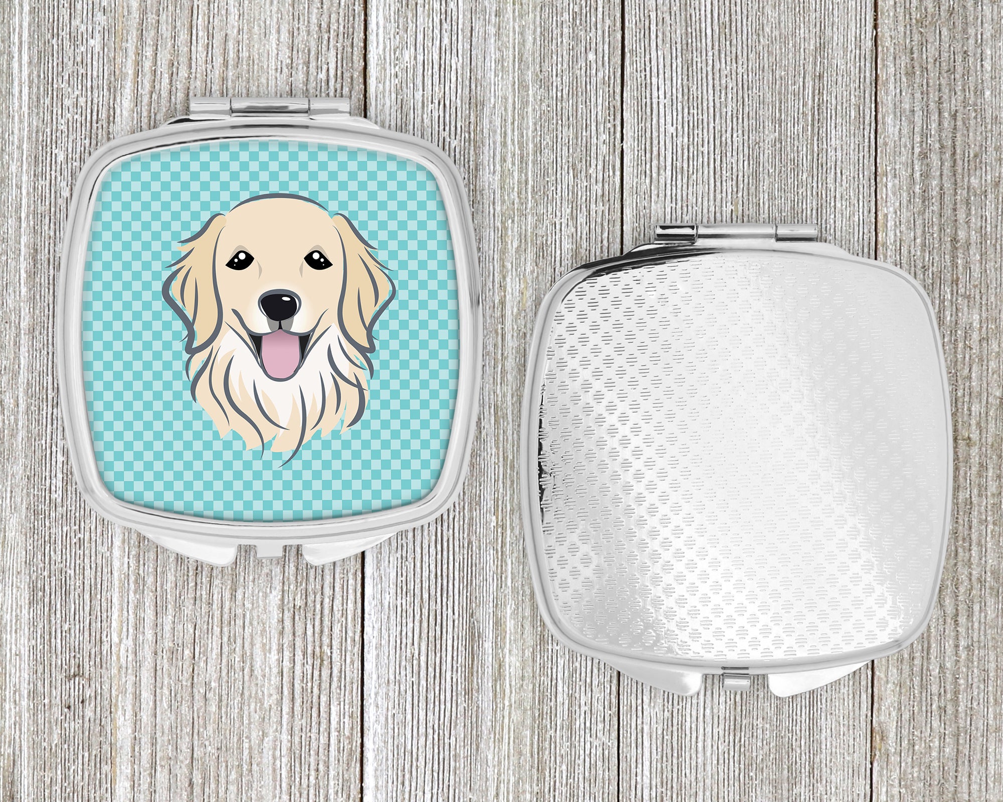 Checkerboard Blue Golden Retriever Compact Mirror BB1143SCM  the-store.com.