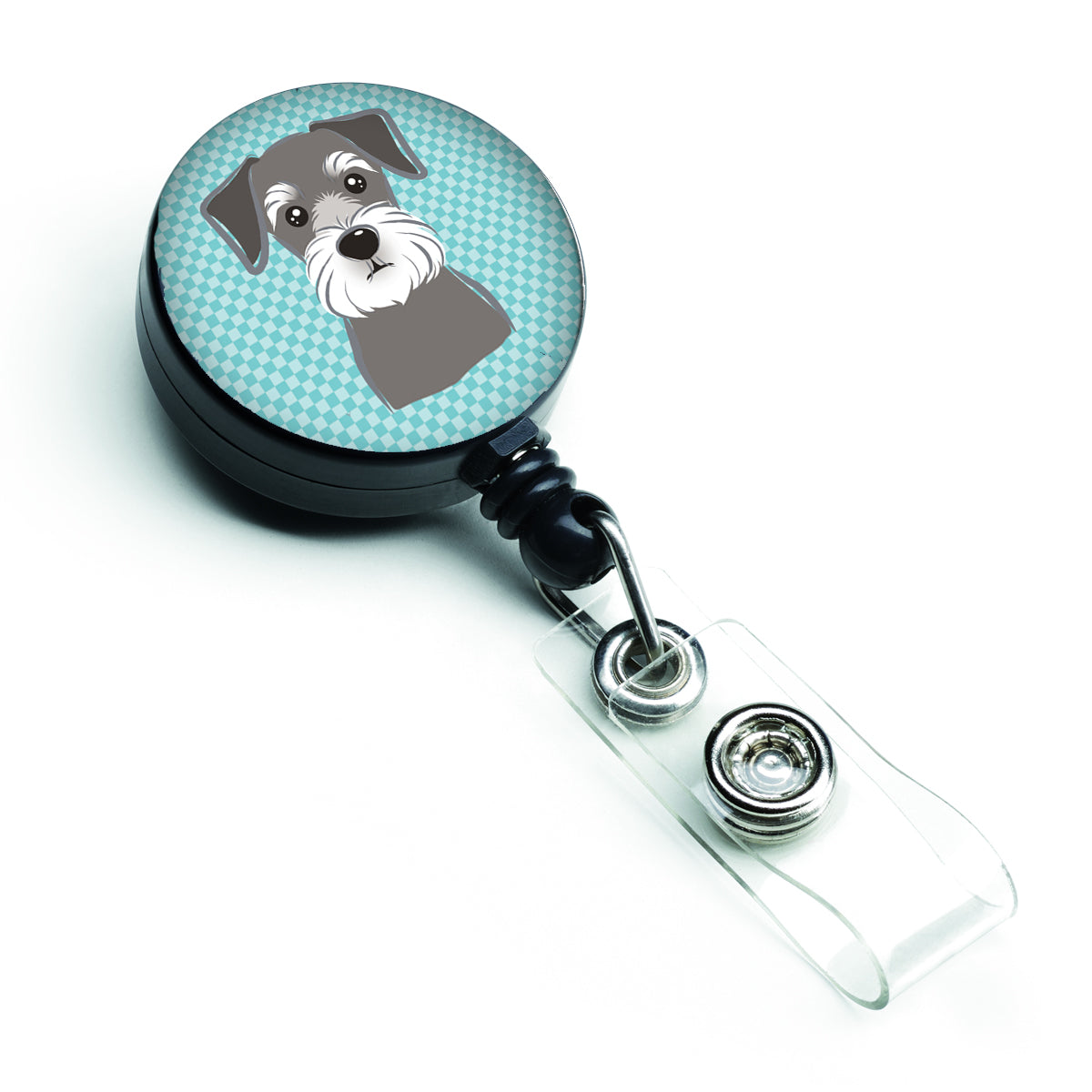 Checkerboard Blue Schnauzer Retractable Badge Reel BB1144BR.