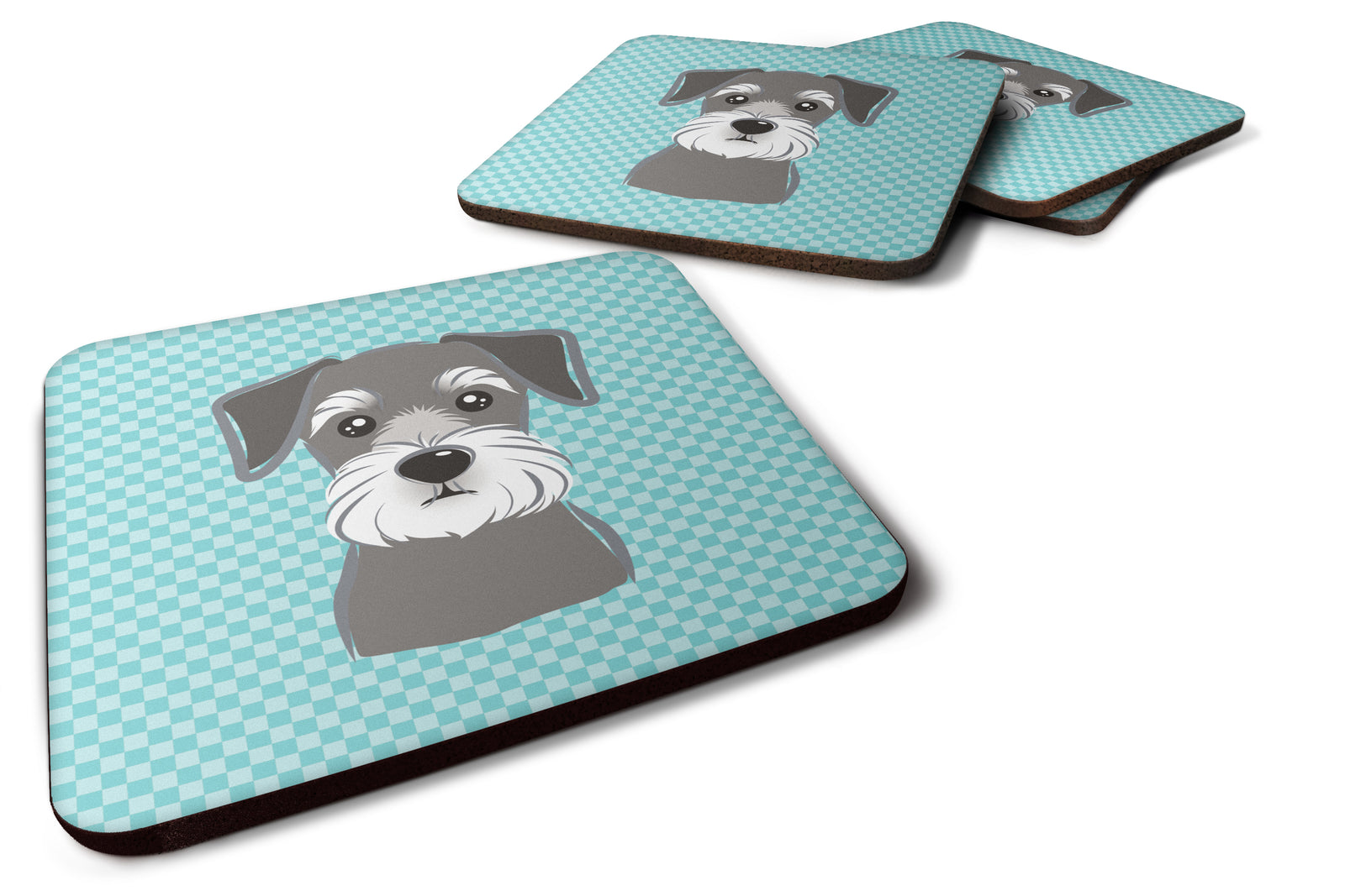 Set of 4 Checkerboard Blue Schnauzer Foam Coasters BB1144FC - the-store.com