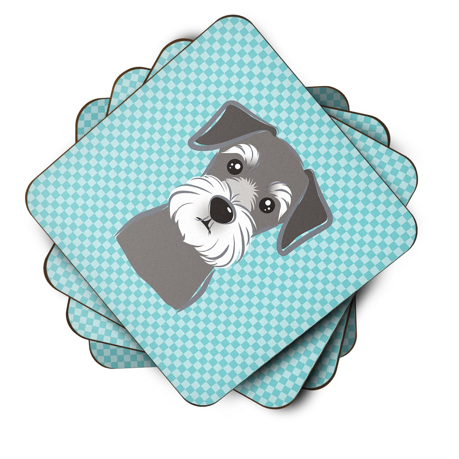 Set of 4 Checkerboard Blue Schnauzer Foam Coasters BB1144FC - the-store.com