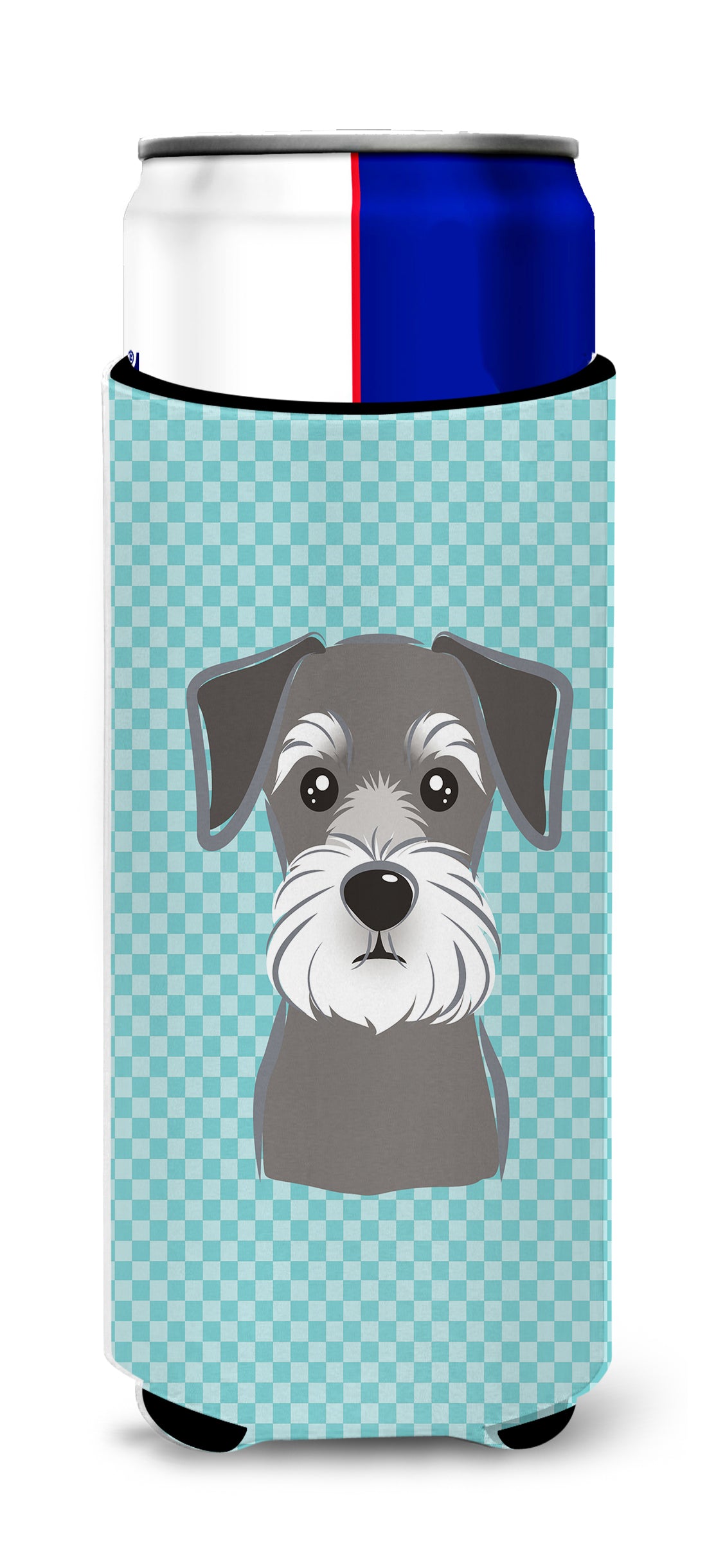 Checkerboard Blue Schnauzer Ultra Beverage Insulators for slim cans BB1144MUK.