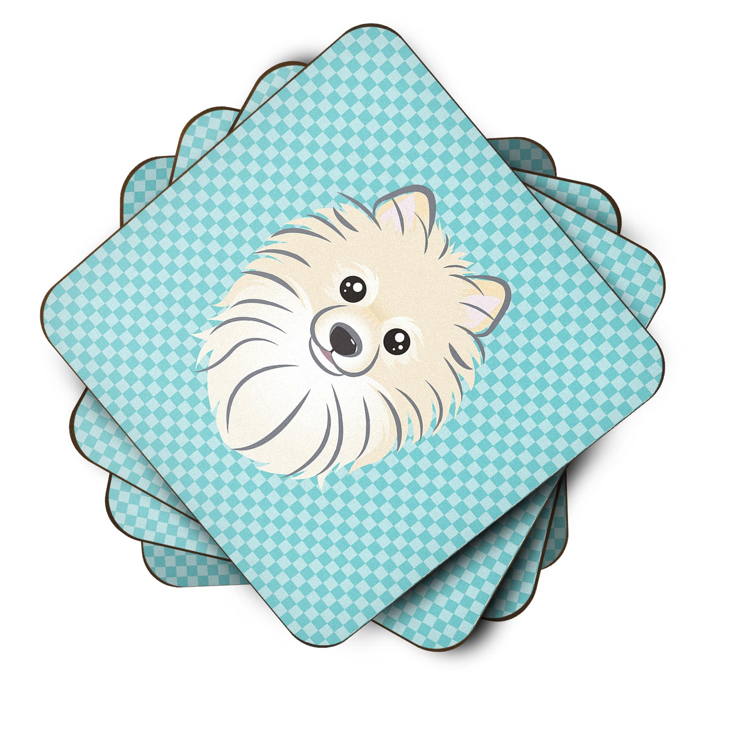 Set of 4 Checkerboard Blue Pomeranian Foam Coasters BB1145FC - the-store.com