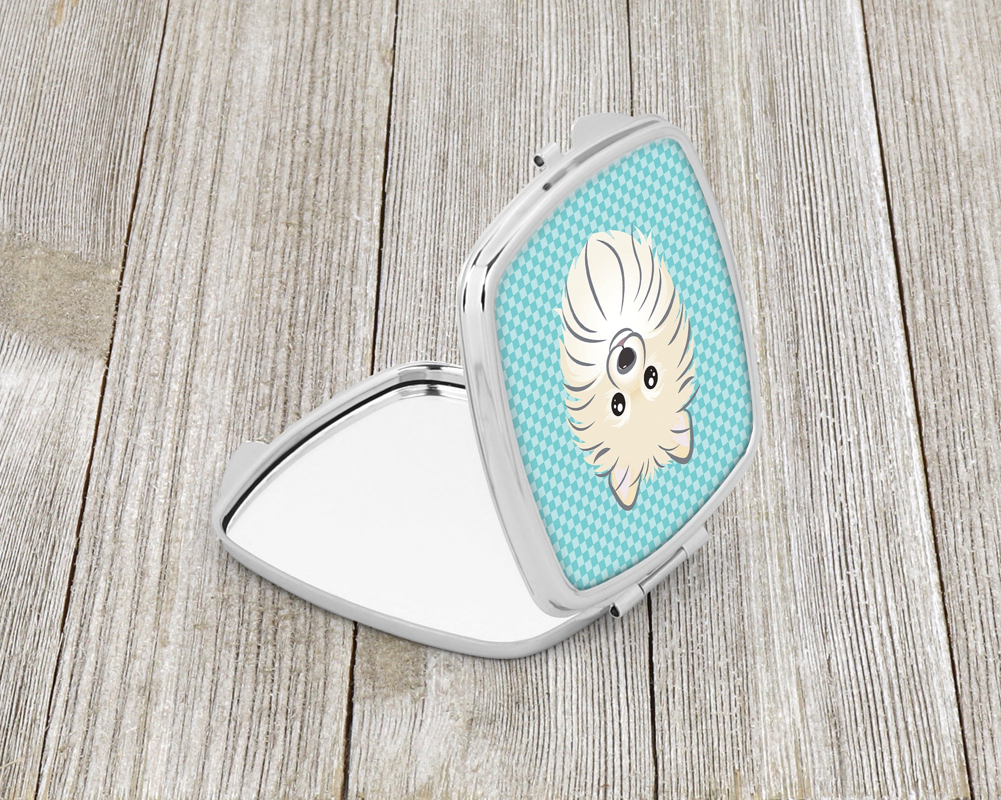 Checkerboard Blue Pomeranian Compact Mirror BB1145SCM  the-store.com.