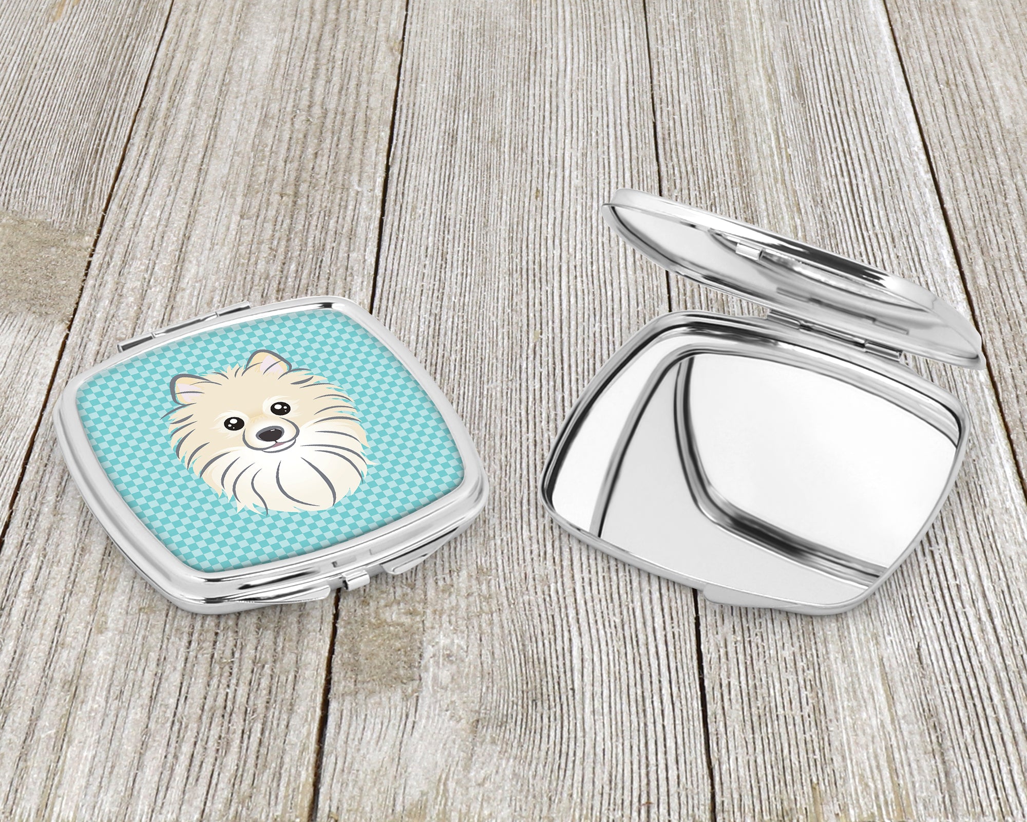 Checkerboard Blue Pomeranian Compact Mirror BB1145SCM  the-store.com.