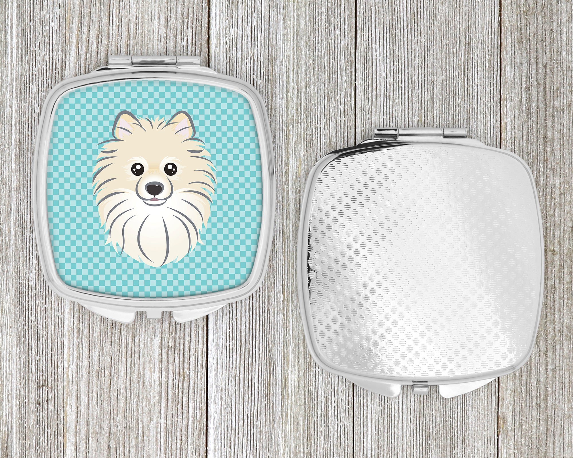 Checkerboard Blue Pomeranian Compact Mirror BB1145SCM  the-store.com.