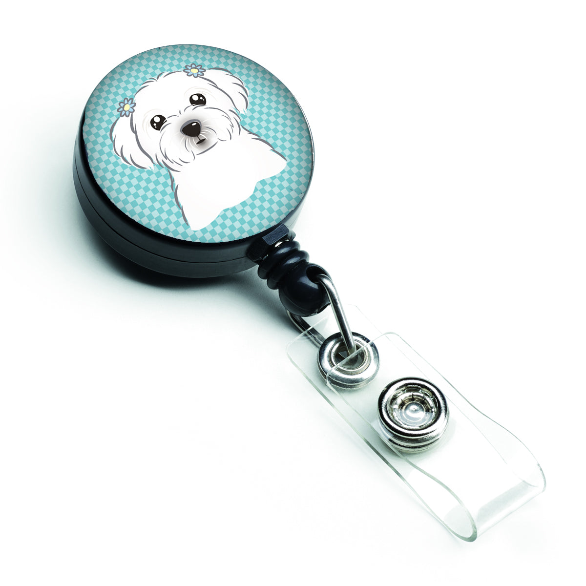 Checkerboard Blue Maltese Retractable Badge Reel BB1146BR.