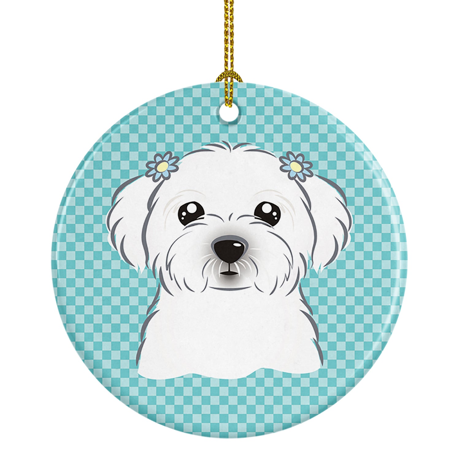 Checkerboard Blue Maltese Ceramic Ornament BB1146CO1 - the-store.com