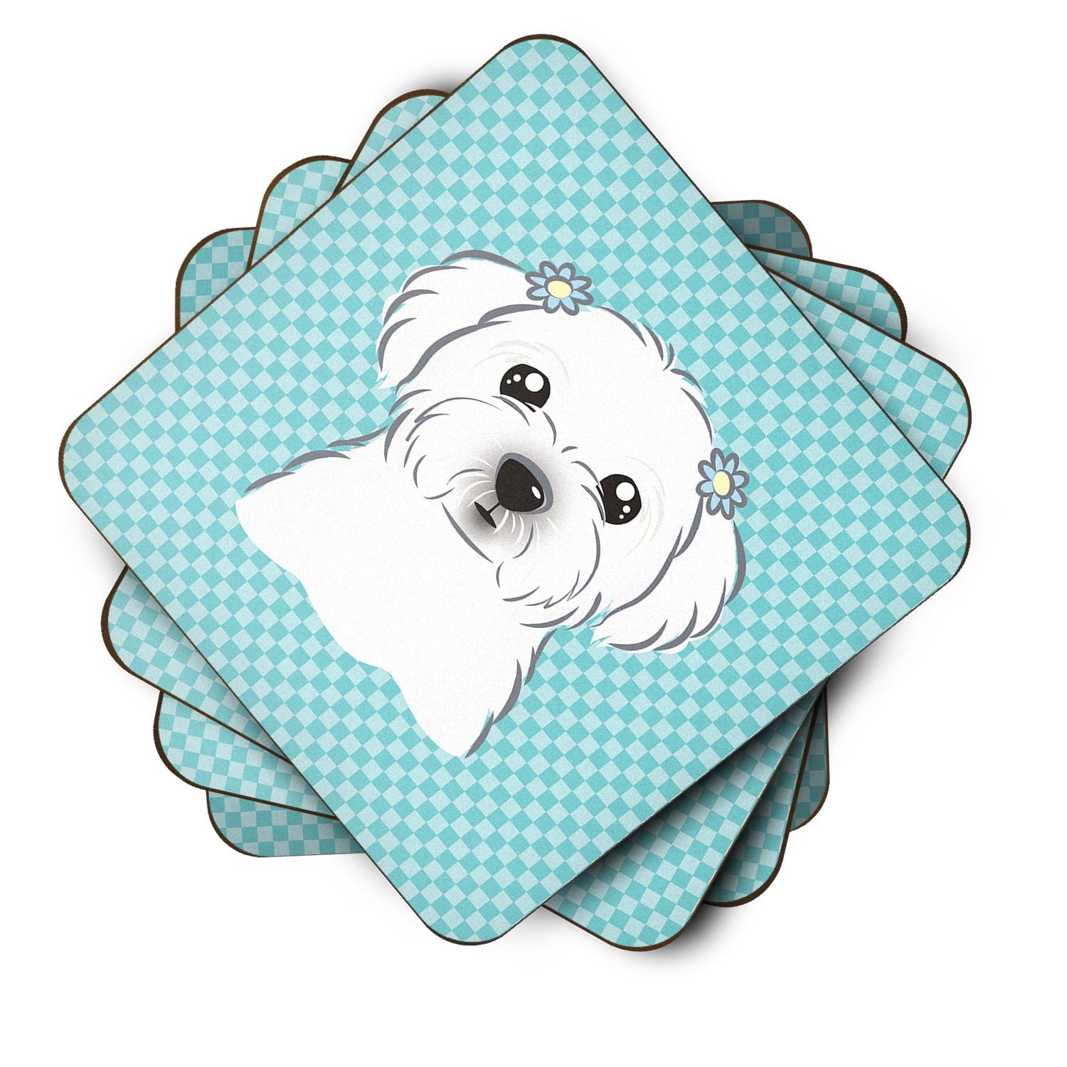 Set of 4 Checkerboard Blue Maltese Foam Coasters BB1146FC - the-store.com