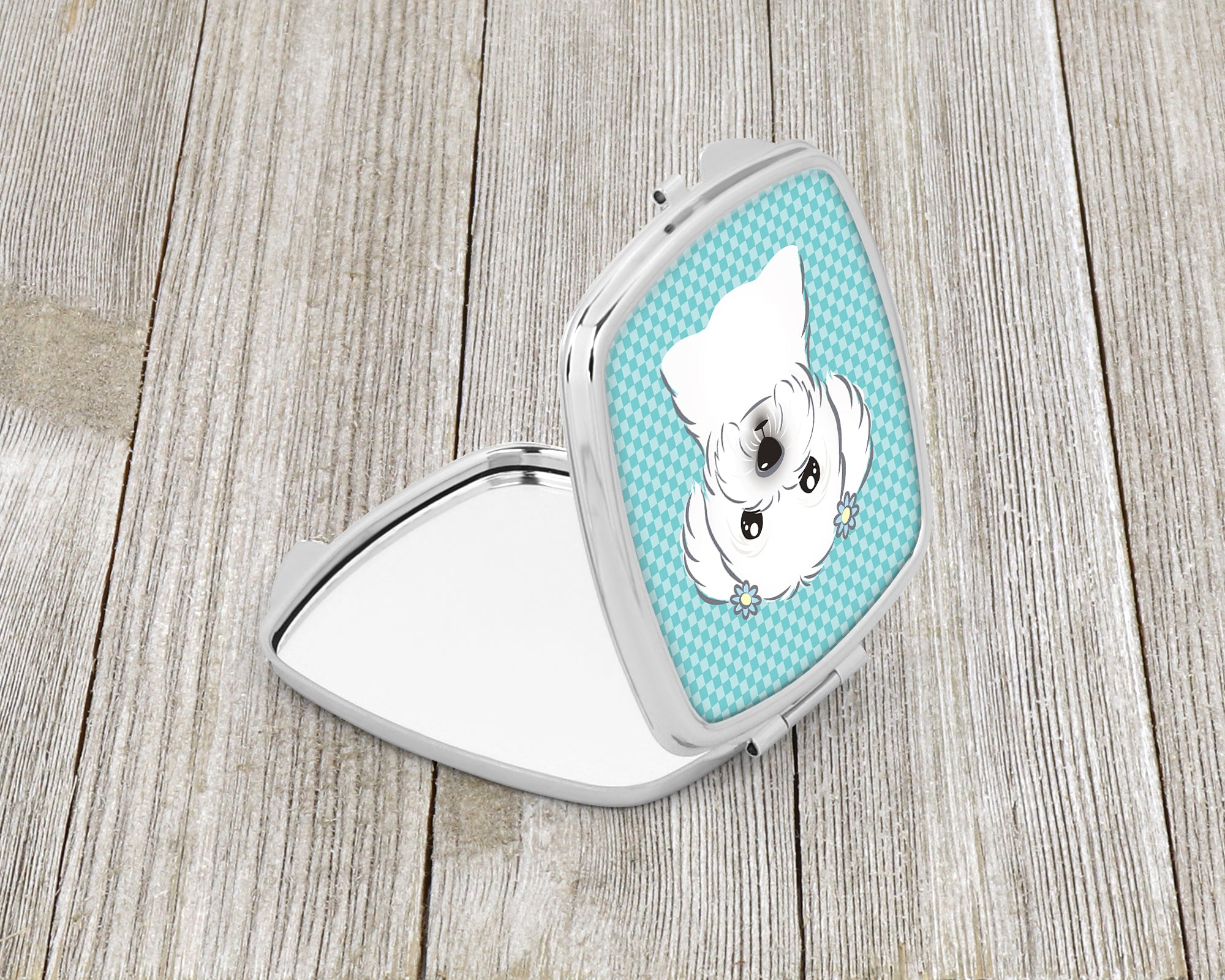 Checkerboard Blue Maltese Compact Mirror BB1146SCM  the-store.com.