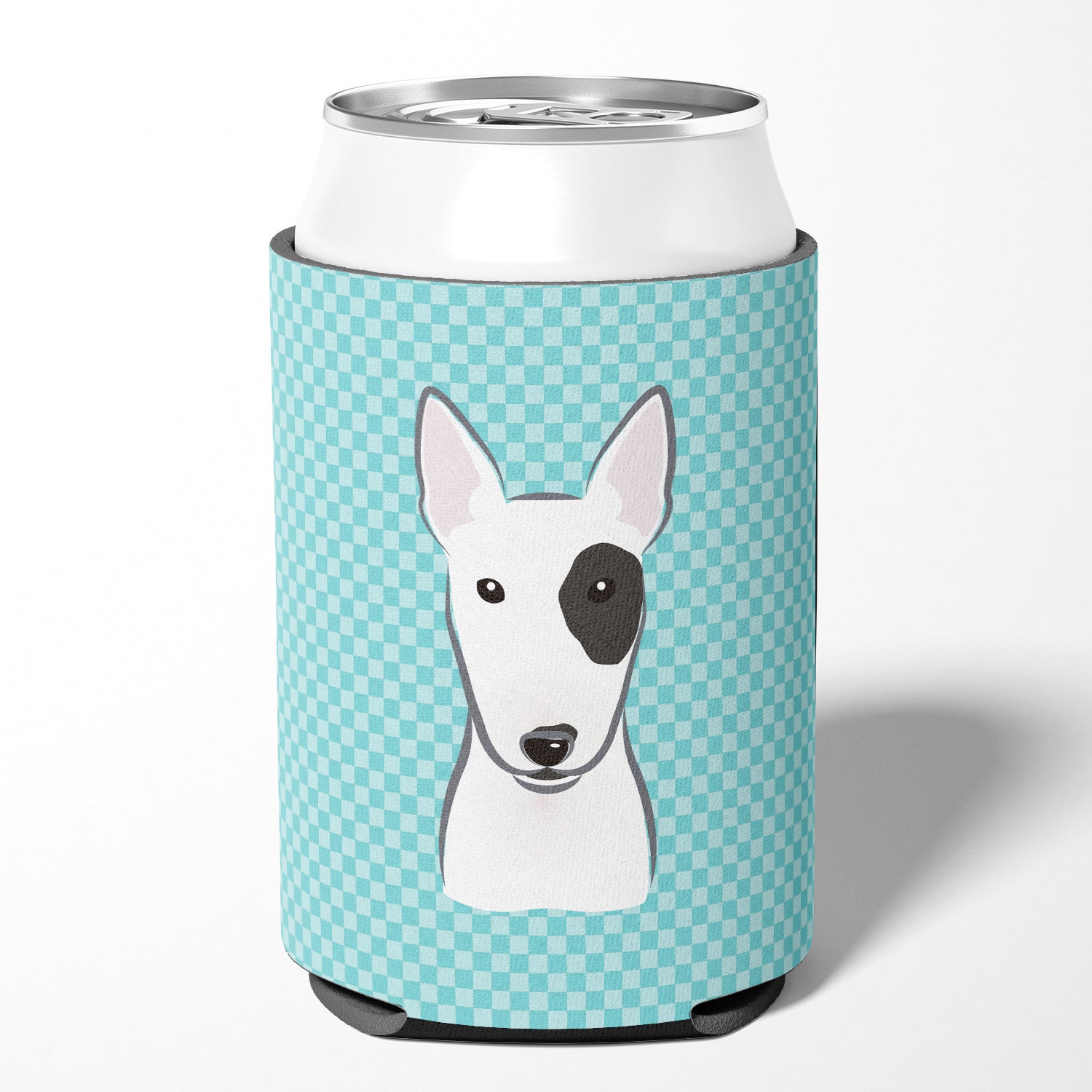 Checkerboard Blue Bull Terrier Can or Bottle Hugger BB1147CC.