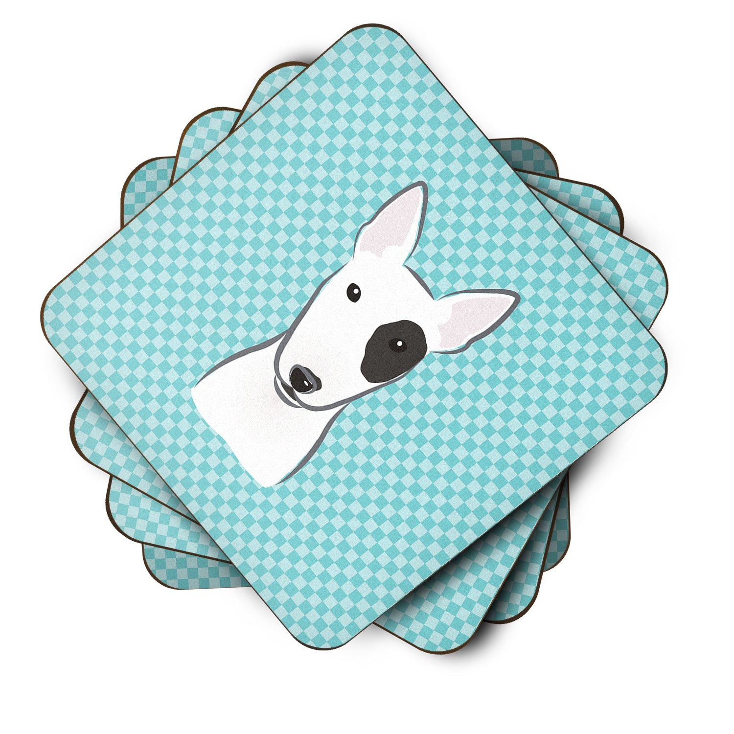 Set of 4 Checkerboard Blue Bull Terrier Foam Coasters BB1147FC - the-store.com