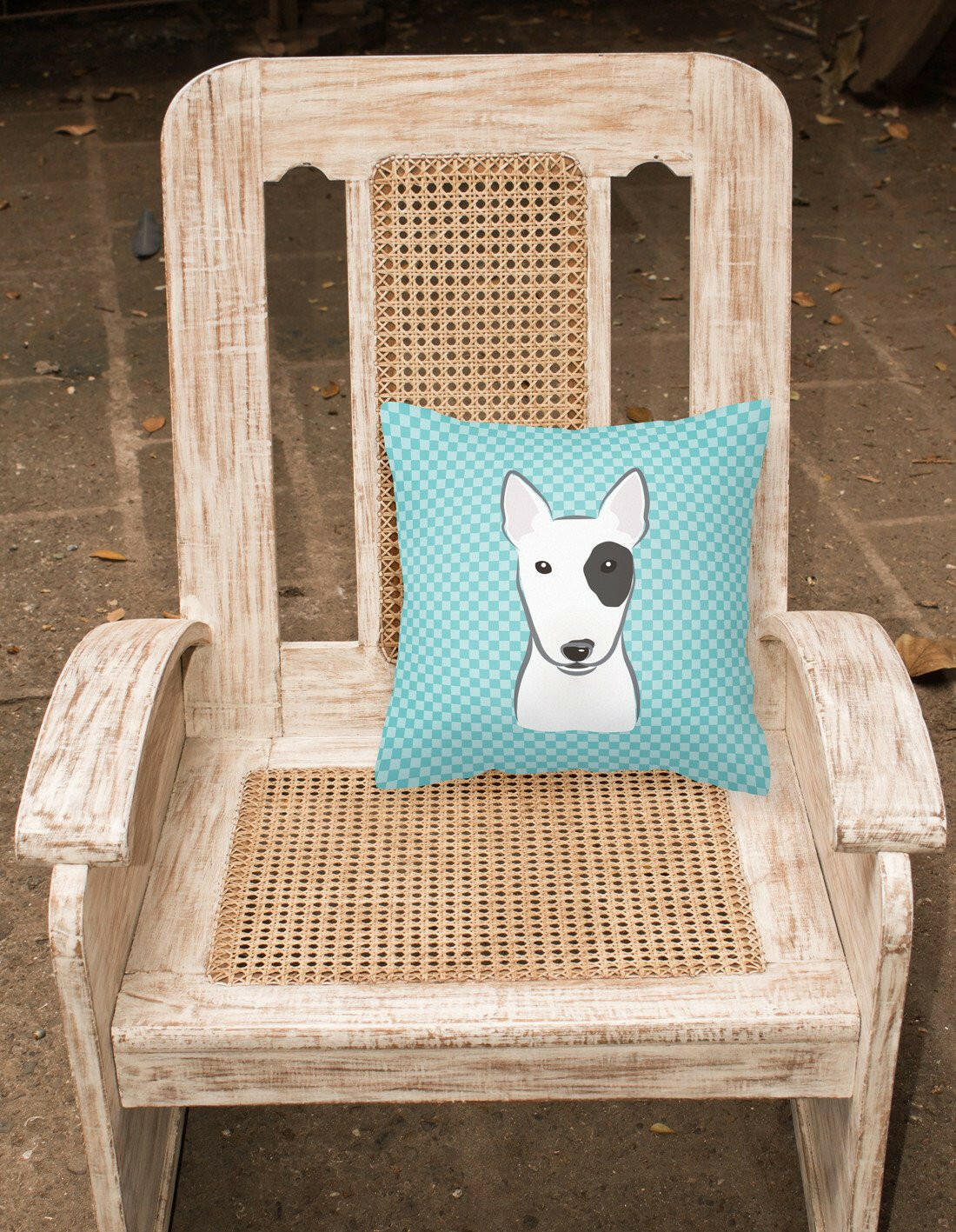 Checkerboard Blue Bull Terrier Canvas Fabric Decorative Pillow BB1147PW1414 - the-store.com