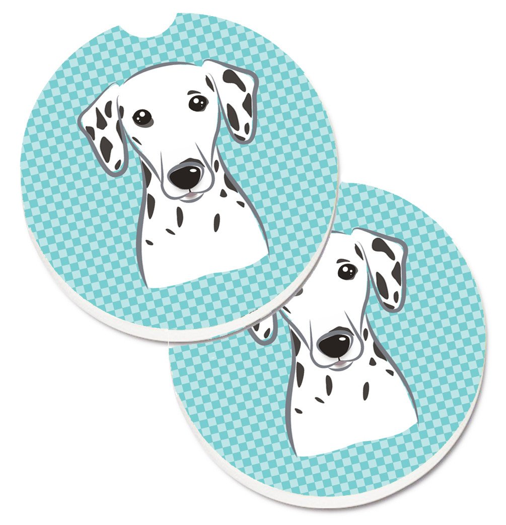 Checkerboard Blue Dalmatian Set of 2 Cup Holder Car Coasters BB1148CARC by Caroline&#39;s Treasures