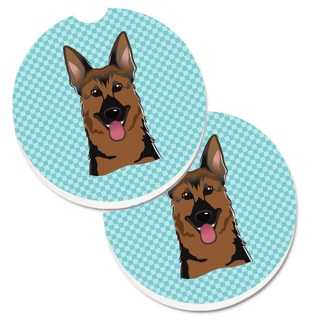 Checkerboard Blue German Shepherd Set of 2 Cup Holder Car Coasters BB1149CARC by Caroline&#39;s Treasures