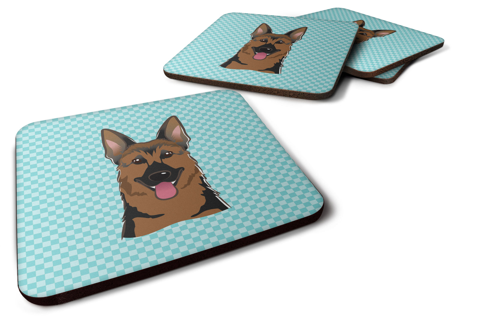 Set of 4 Checkerboard Blue German Shepherd Foam Coasters BB1149FC - the-store.com