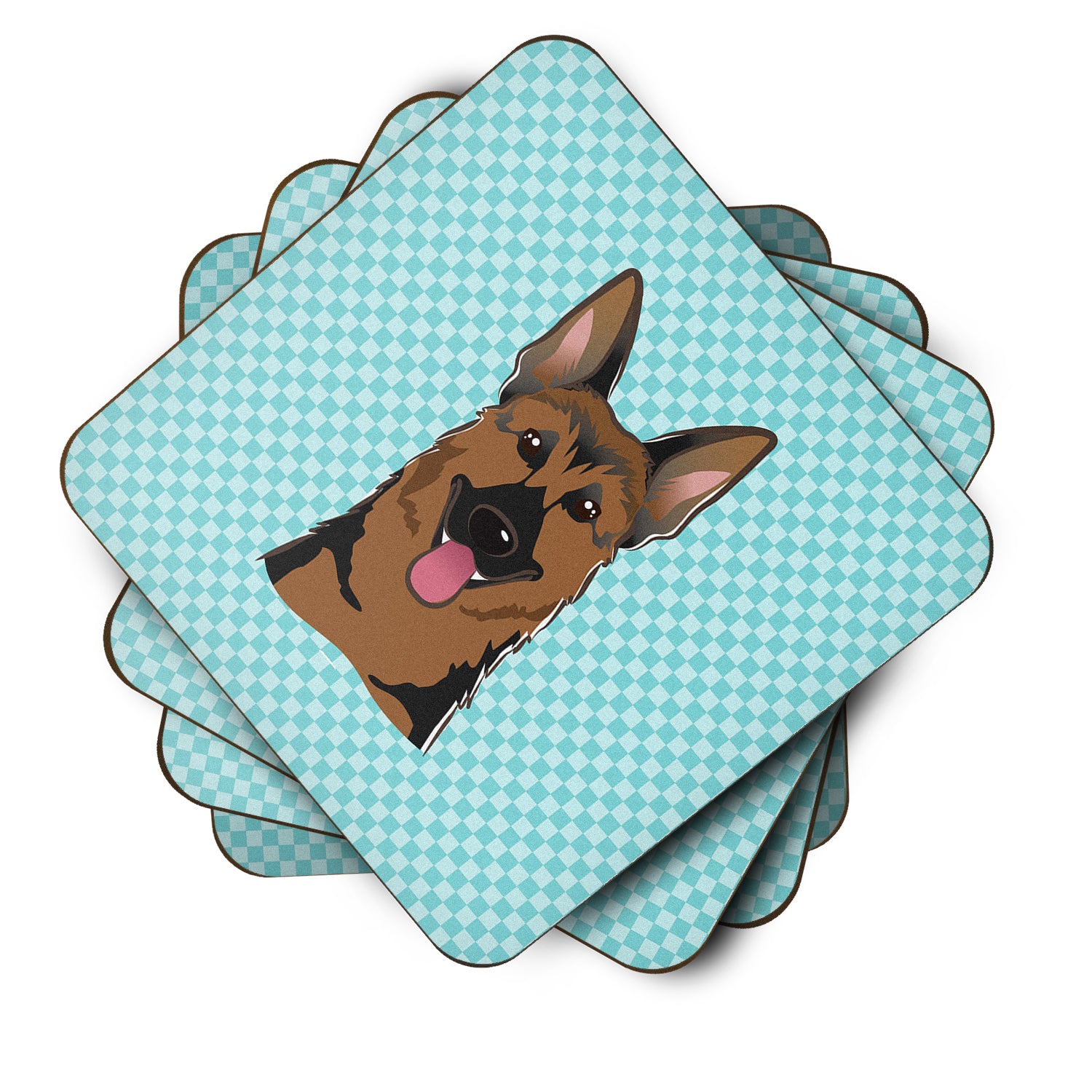 Set of 4 Checkerboard Blue German Shepherd Foam Coasters BB1149FC - the-store.com