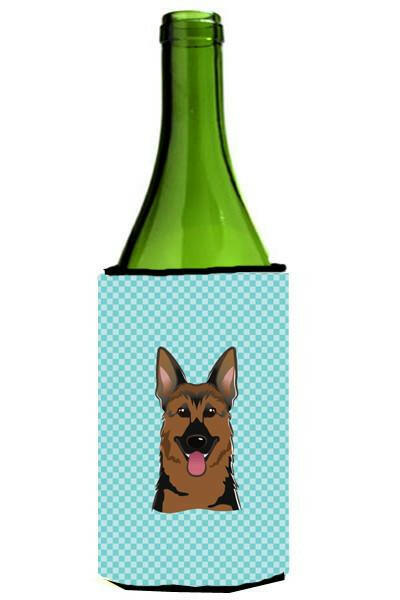 Checkerboard Blue German Shepherd Wine Bottle Beverage Insulator Hugger BB1149LITERK by Caroline's Treasures