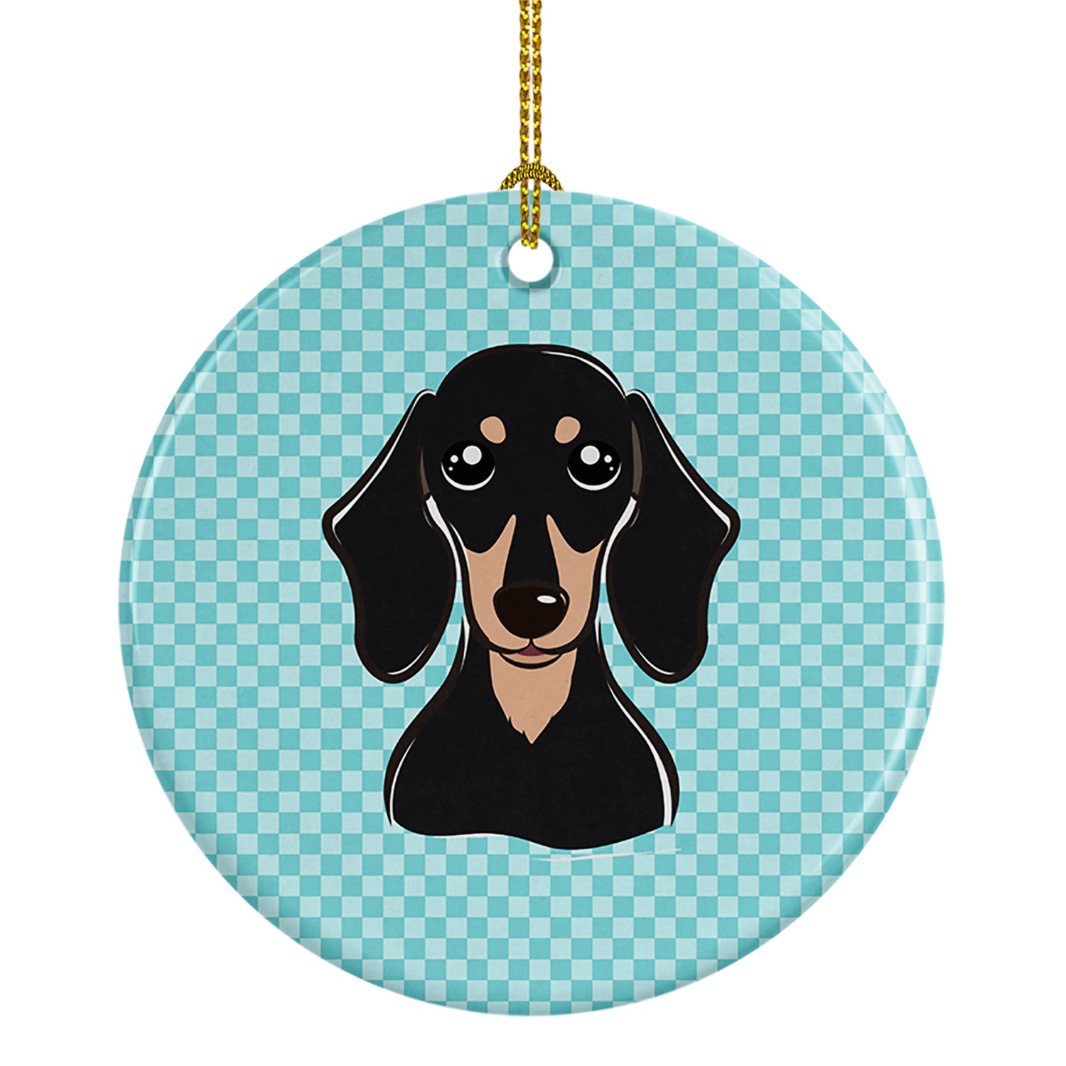 Checkerboard Blue Smooth Black and Tan Dachshund Ceramic Ornament BB1153CO1 - the-store.com