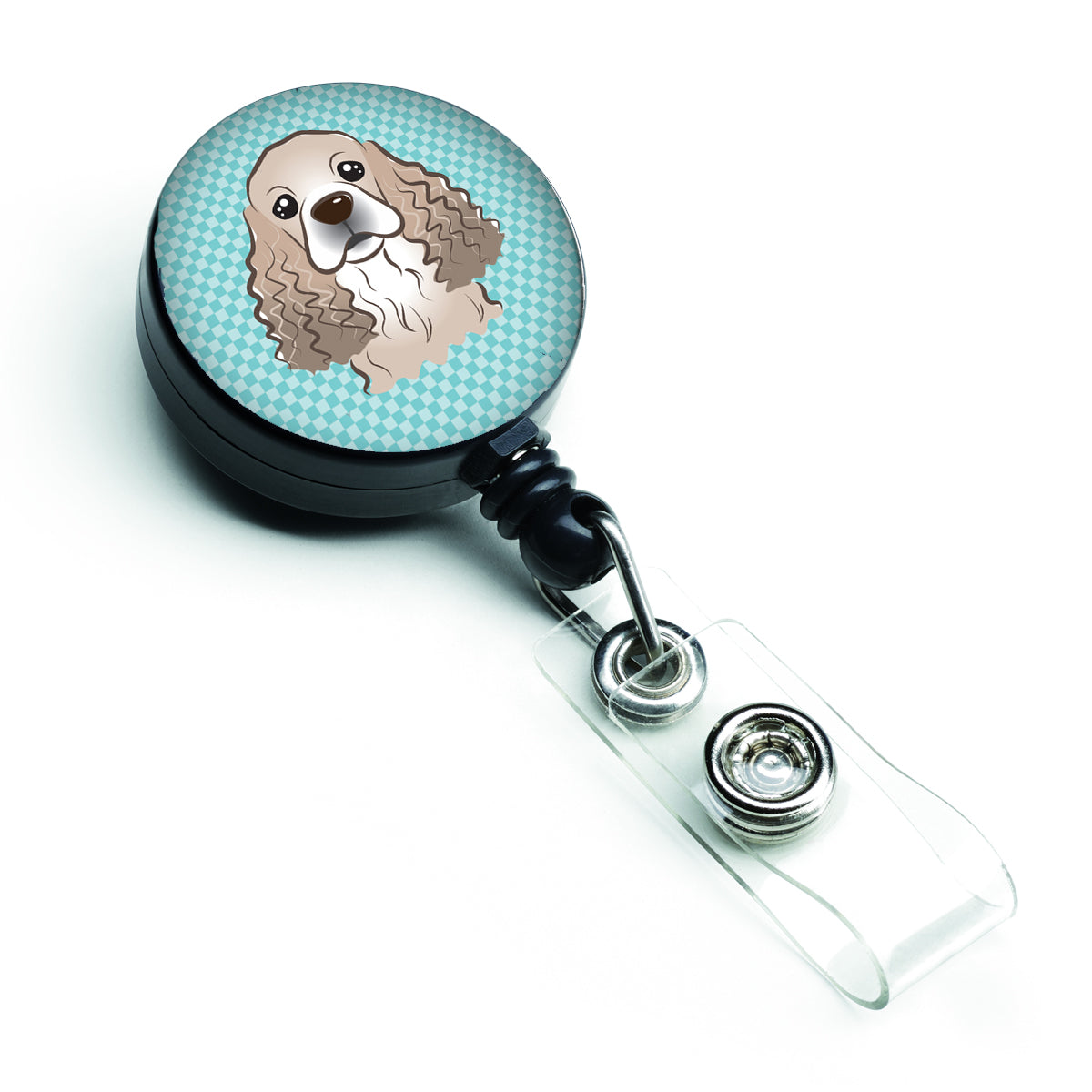 Checkerboard Blue Cocker Spaniel Retractable Badge Reel BB1154BR.