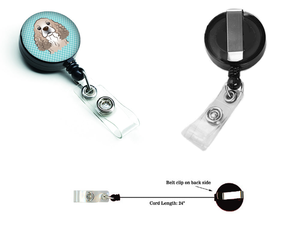 Checkerboard Blue Cocker Spaniel Retractable Badge Reel BB1154BR.