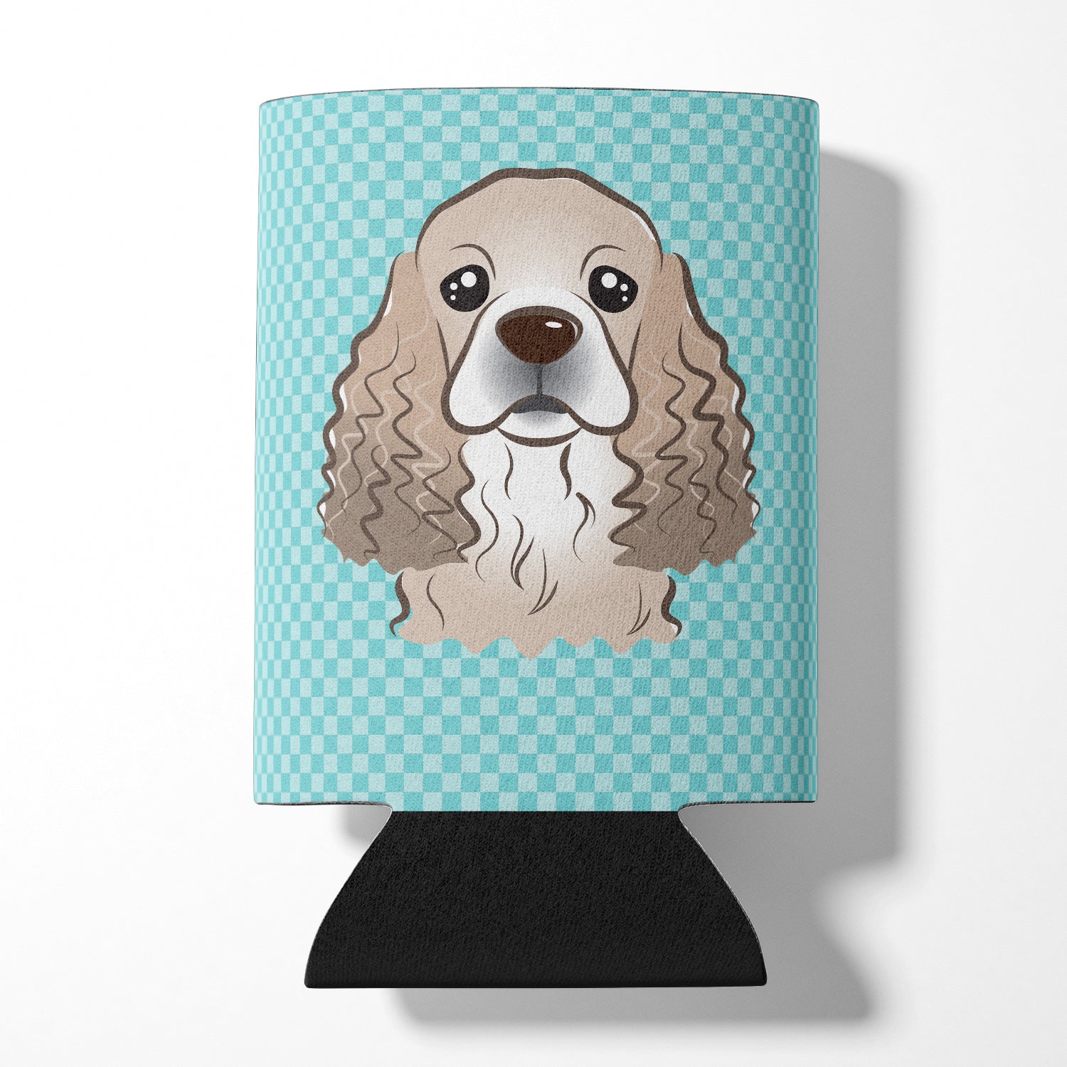 Checkerboard Blue Cocker Spaniel Can or Bottle Hugger BB1154CC.