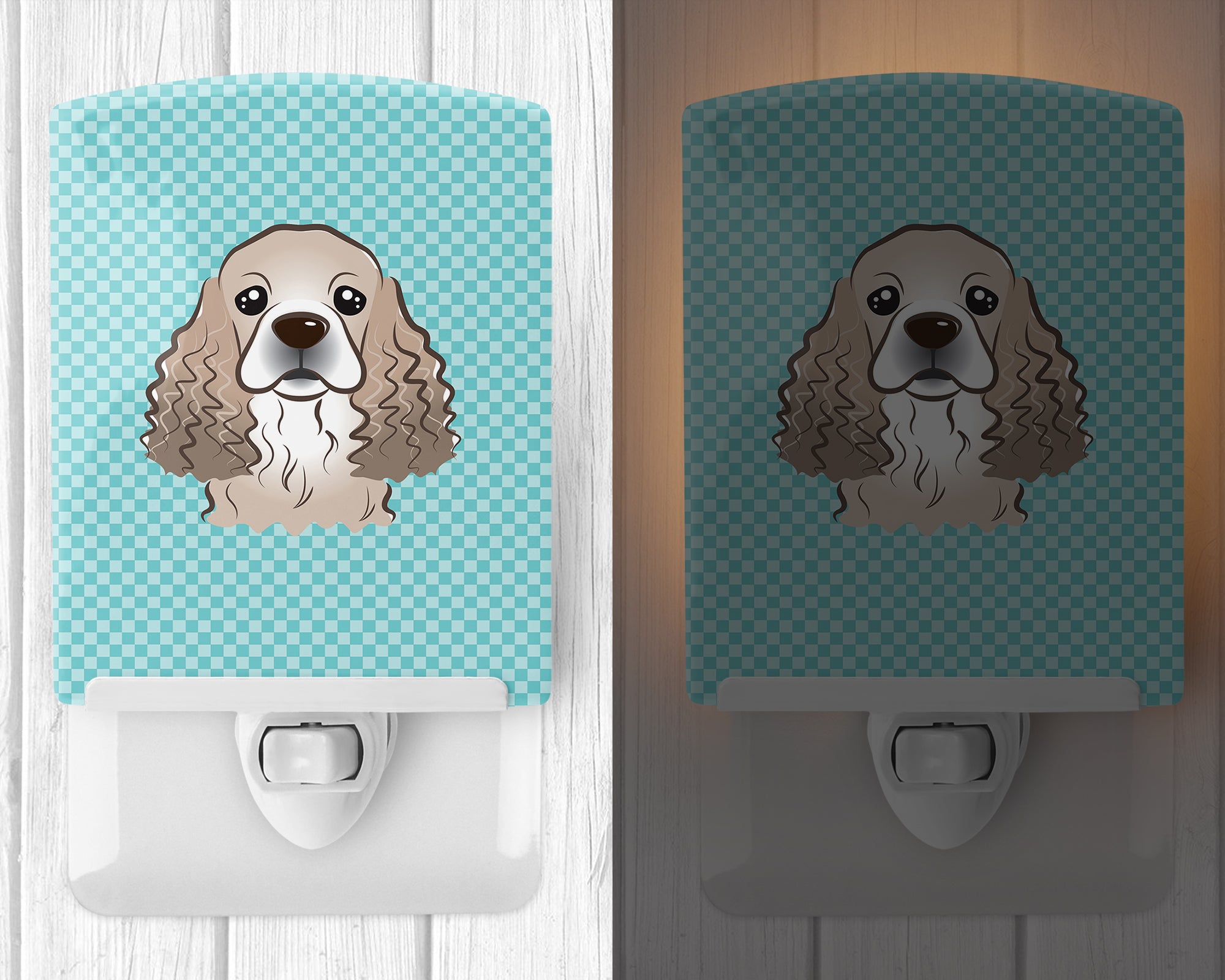 Checkerboard Blue Cocker Spaniel Ceramic Night Light BB1154CNL - the-store.com