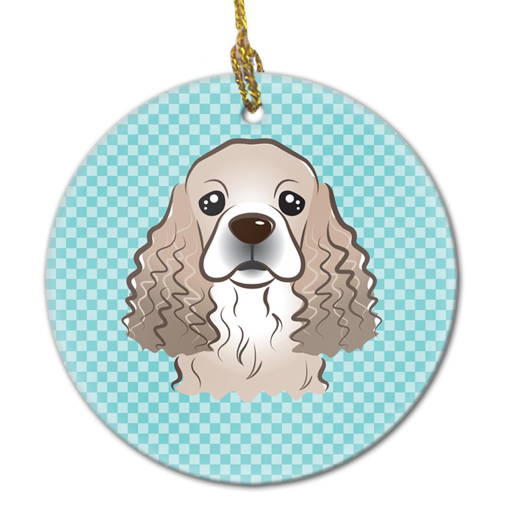 Checkerboard Blue Cocker Spaniel Ceramic Ornament BB1154CO1 by Caroline&#39;s Treasures