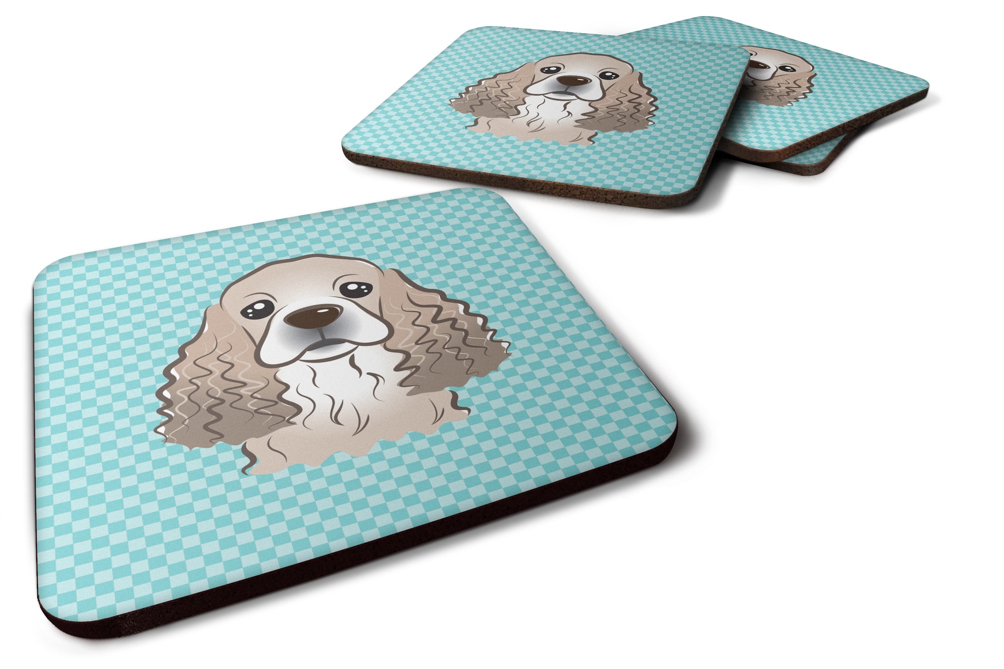 Set of 4 Checkerboard Blue Cocker Spaniel Foam Coasters BB1154FC - the-store.com