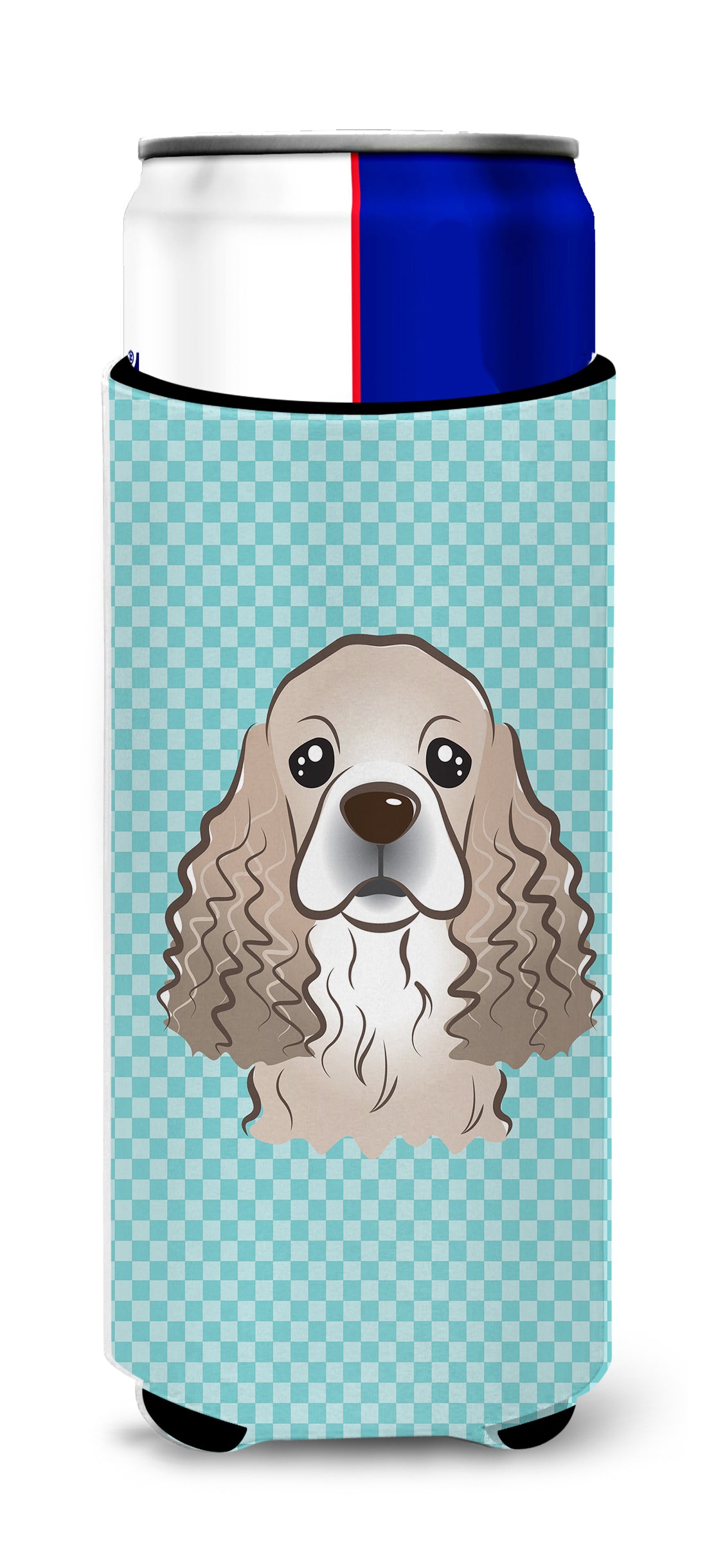 Checkerboard Blue Cocker Spaniel Ultra Beverage Insulators for slim cans BB1154MUK.