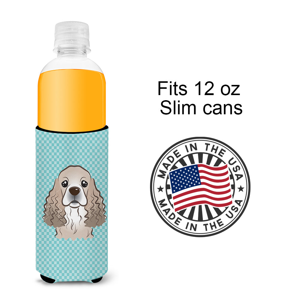 Checkerboard Blue Cocker Spaniel Ultra Beverage Insulators for slim cans BB1154MUK.