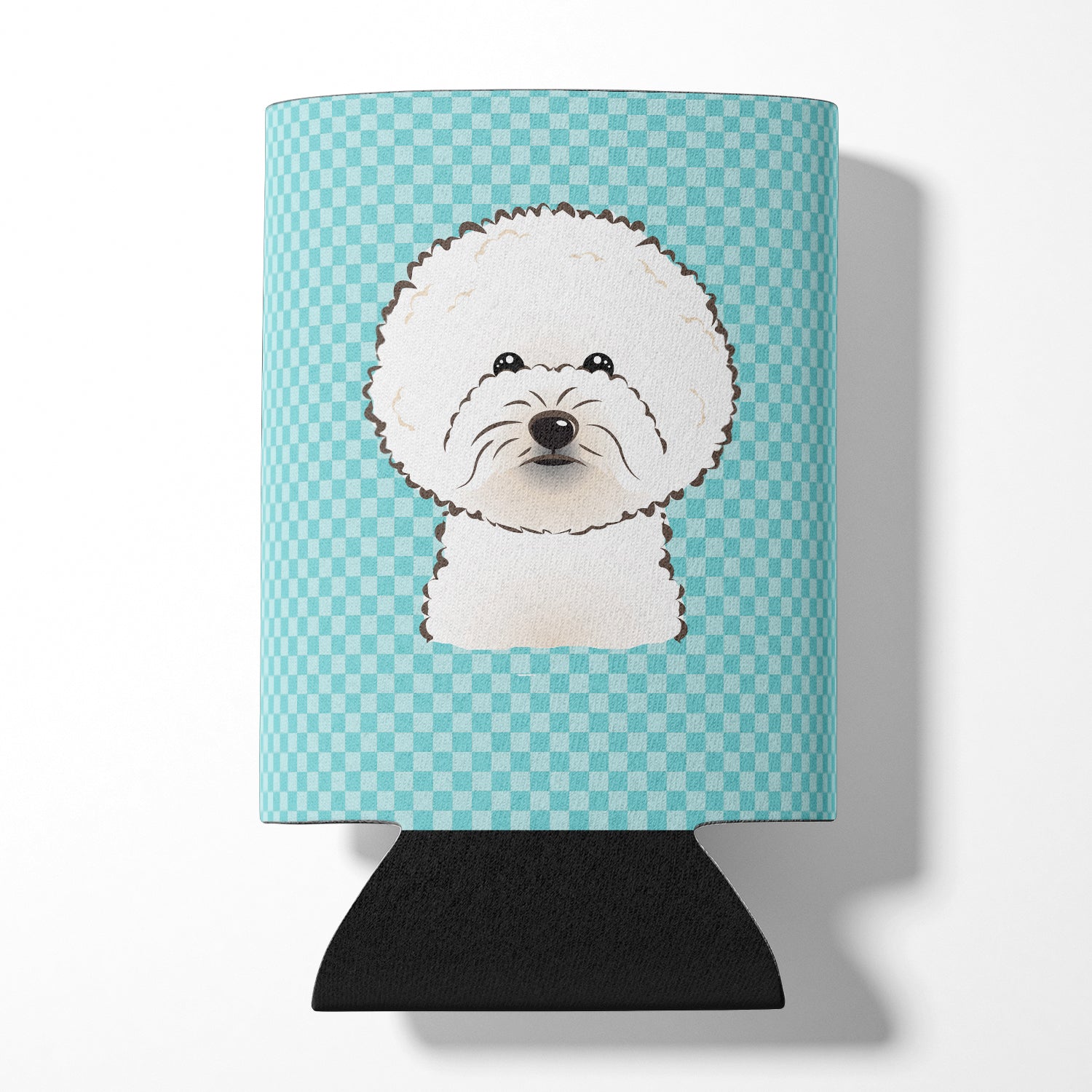 Checkerboard Blue Bichon Frise Can or Bottle Hugger BB1155CC.