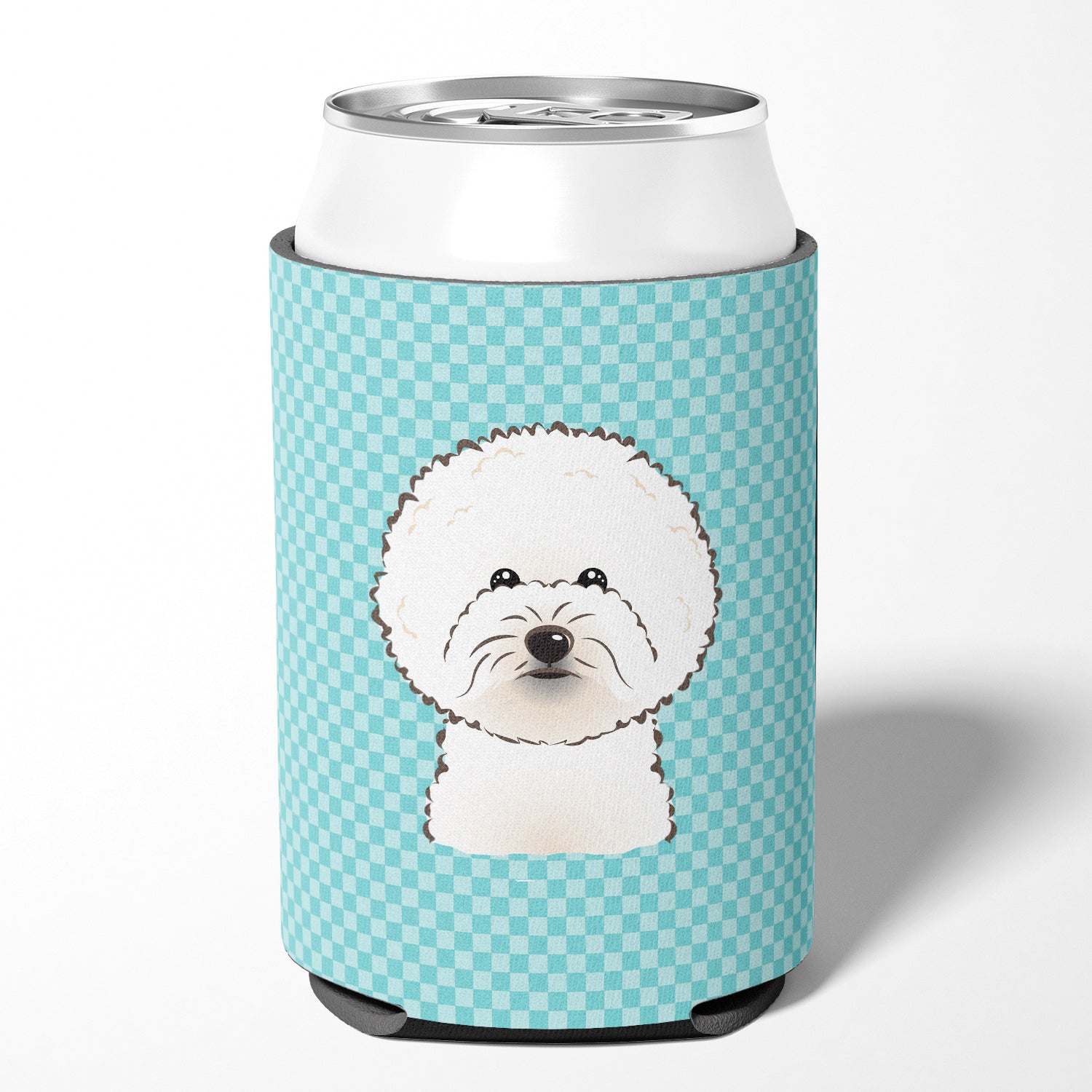 Checkerboard Blue Bichon Frise Can or Bottle Hugger BB1155CC.