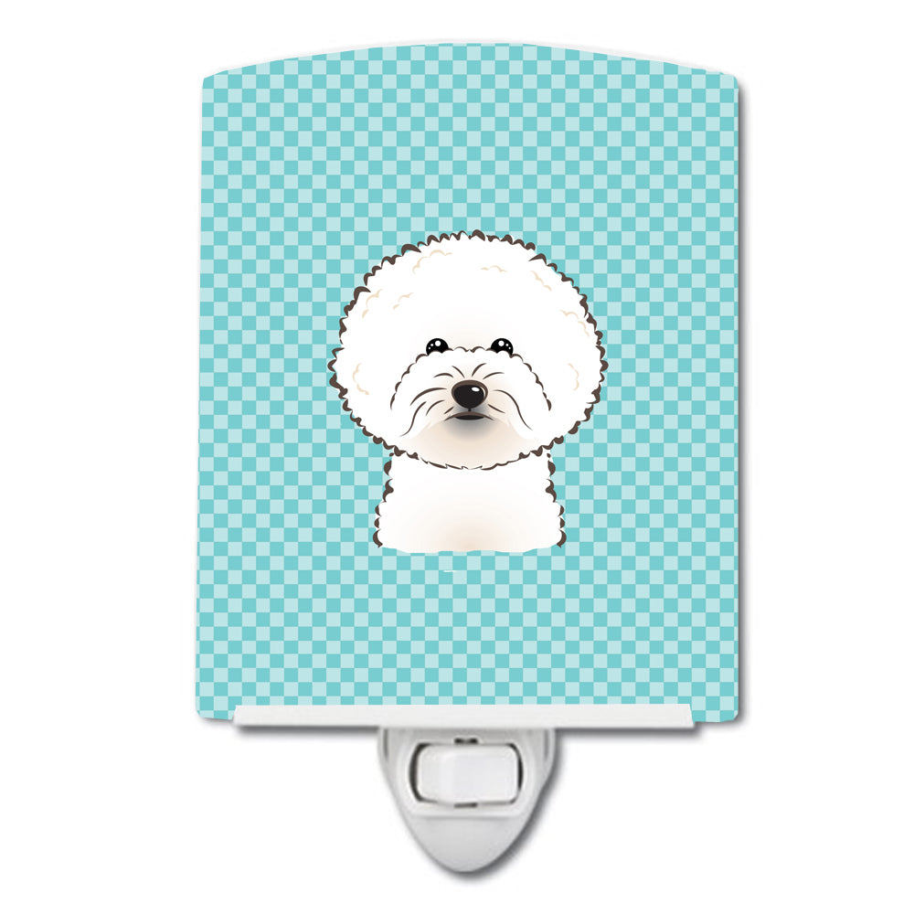 Checkerboard Blue Bichon Frise Ceramic Night Light BB1155CNL - the-store.com