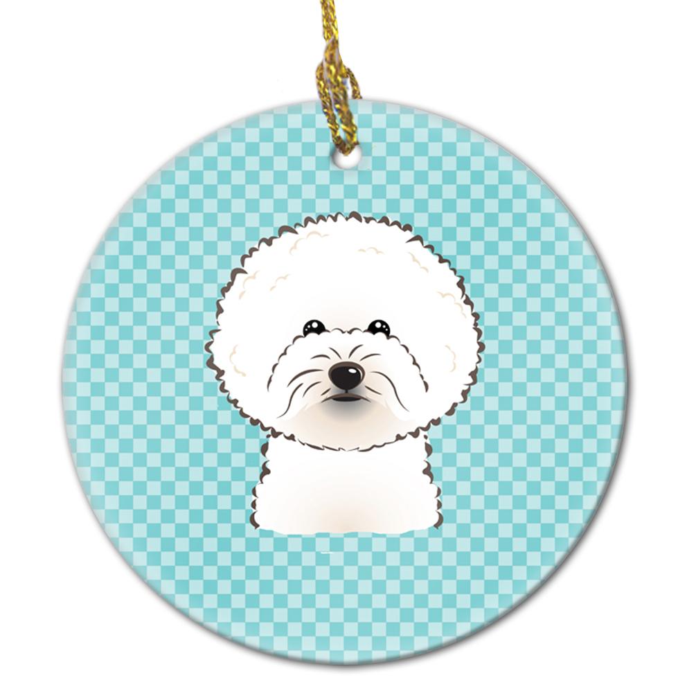 Checkerboard Blue Bichon Frise Ceramic Ornament BB1155CO1 by Caroline's Treasures