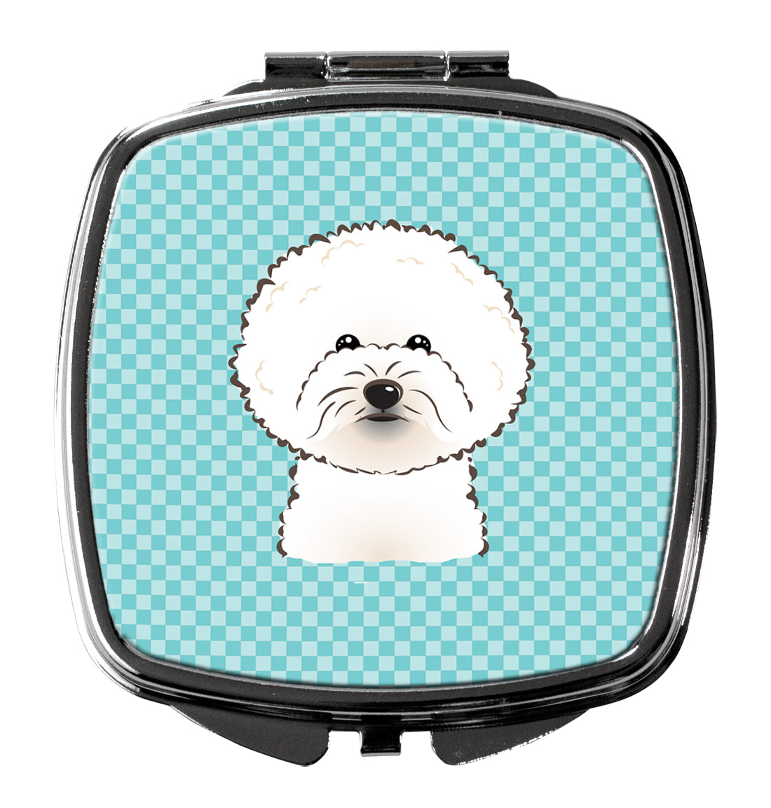 Checkerboard Blue Bichon Frise Compact Mirror BB1155SCM  the-store.com.