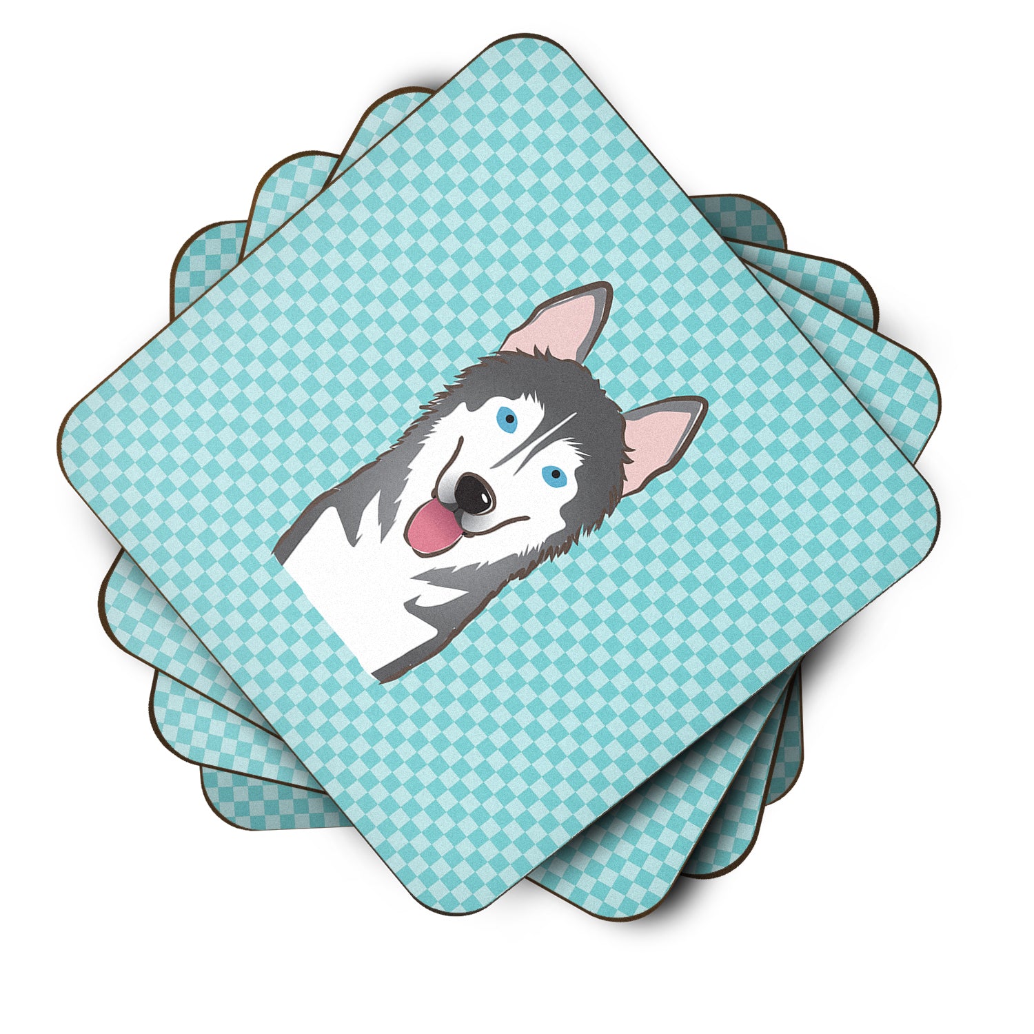 Set of 4 Checkerboard Blue Alaskan Malamute Foam Coasters BB1156FC - the-store.com