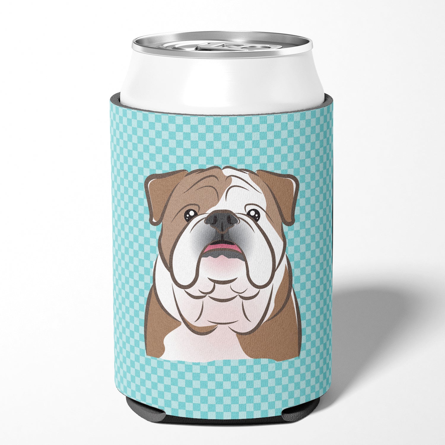 Checkerboard Blue English Bulldog  Can or Bottle Hugger BB1157CC.