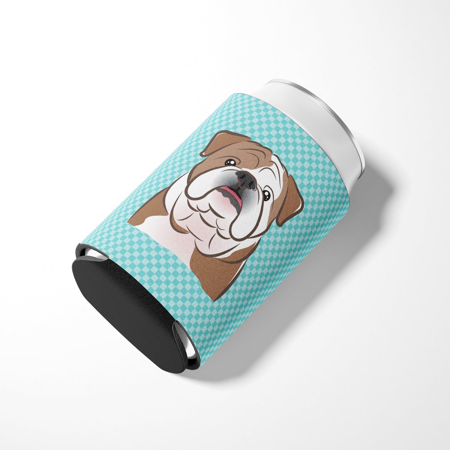 Checkerboard Blue English Bulldog  Can or Bottle Hugger BB1157CC.