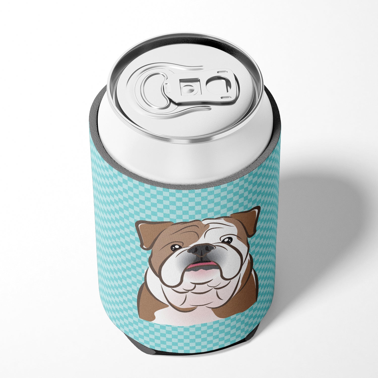 Checkerboard Blue English Bulldog  Can or Bottle Hugger BB1157CC.