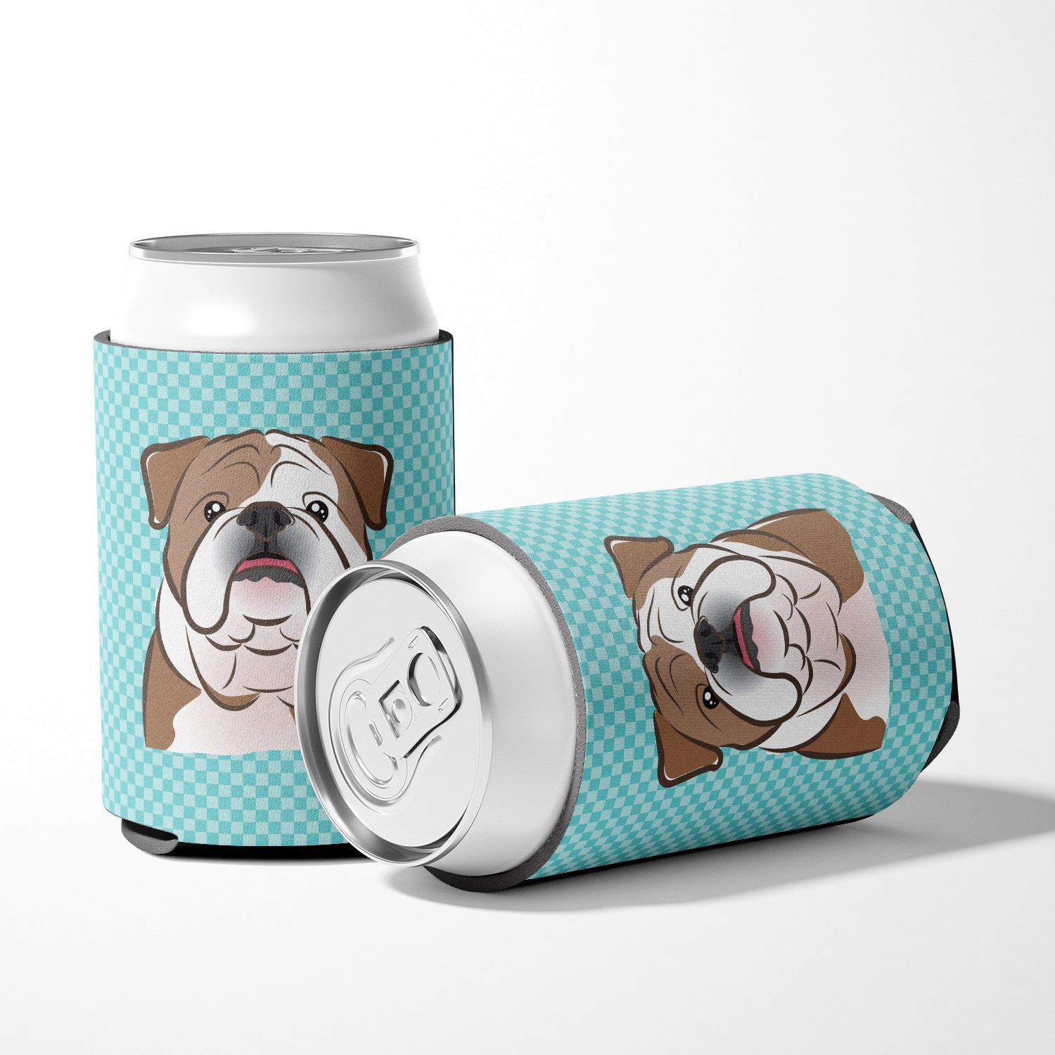 Checkerboard Blue English Bulldog  Can or Bottle Hugger BB1157CC.