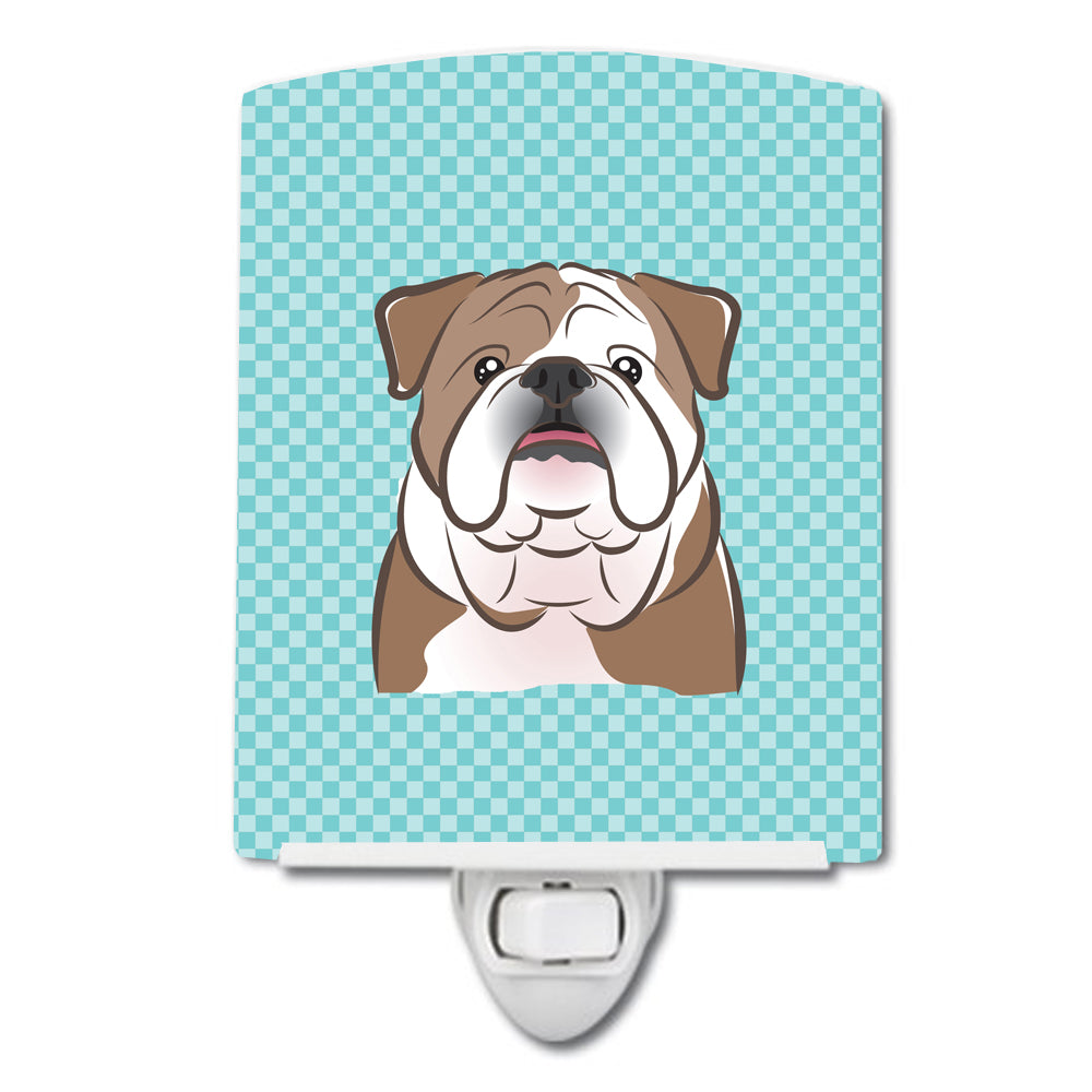 Checkerboard Blue English Bulldog  Ceramic Night Light BB1157CNL - the-store.com