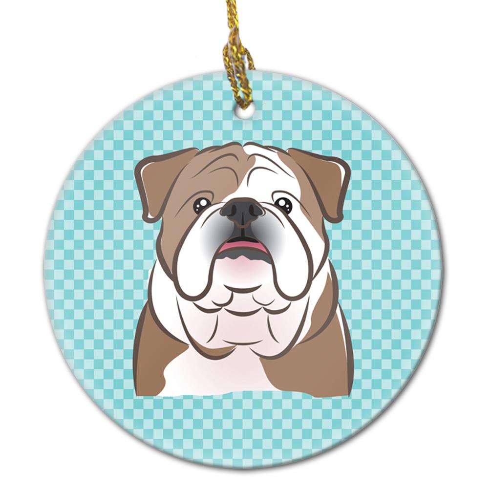 Checkerboard Blue English Bulldog  Ceramic Ornament BB1157CO1 by Caroline&#39;s Treasures