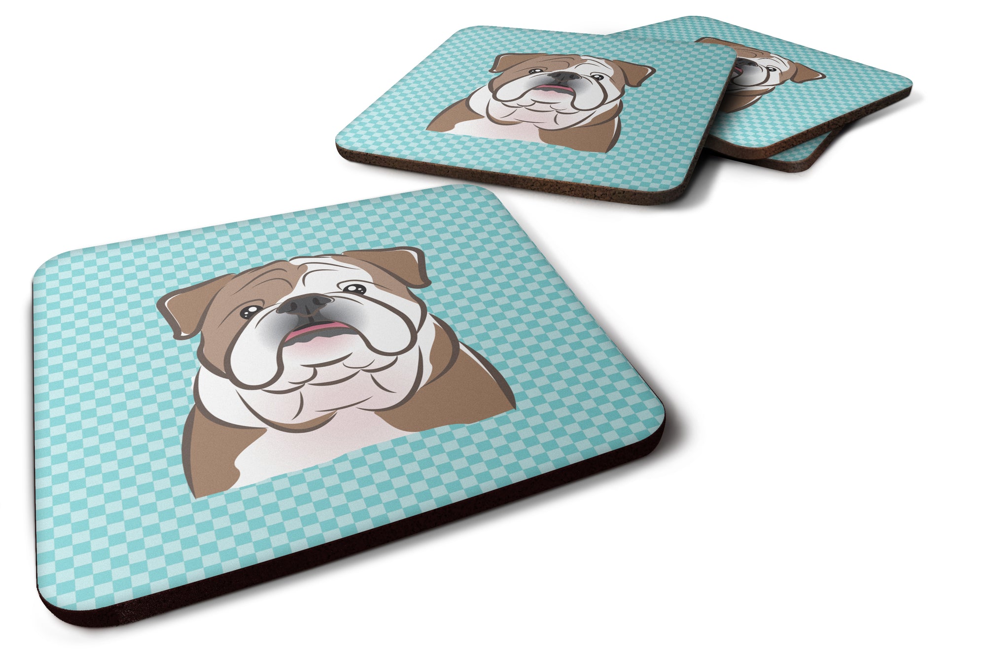 Set of 4 Checkerboard Blue English Bulldog  Foam Coasters BB1157FC - the-store.com