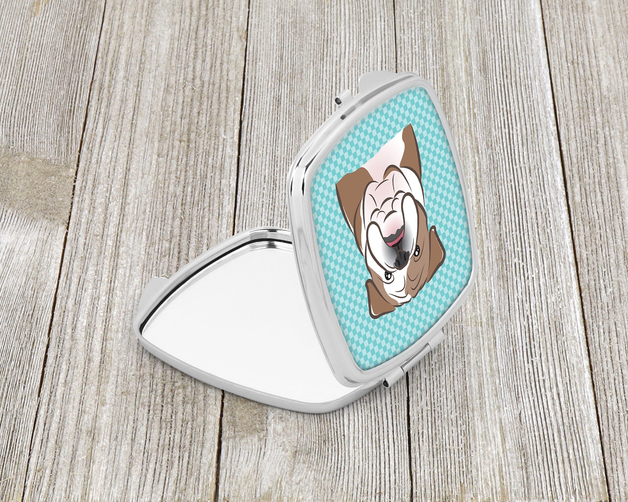 Checkerboard Blue English Bulldog  Compact Mirror BB1157SCM  the-store.com.